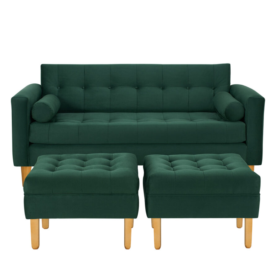 Sofá Retro 3C + 2 Poufs Felpa 04